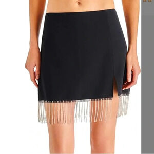 Steve Madden Women's Cam Mini Skirt Black Rhinestone Embroidered Size 8 NWT